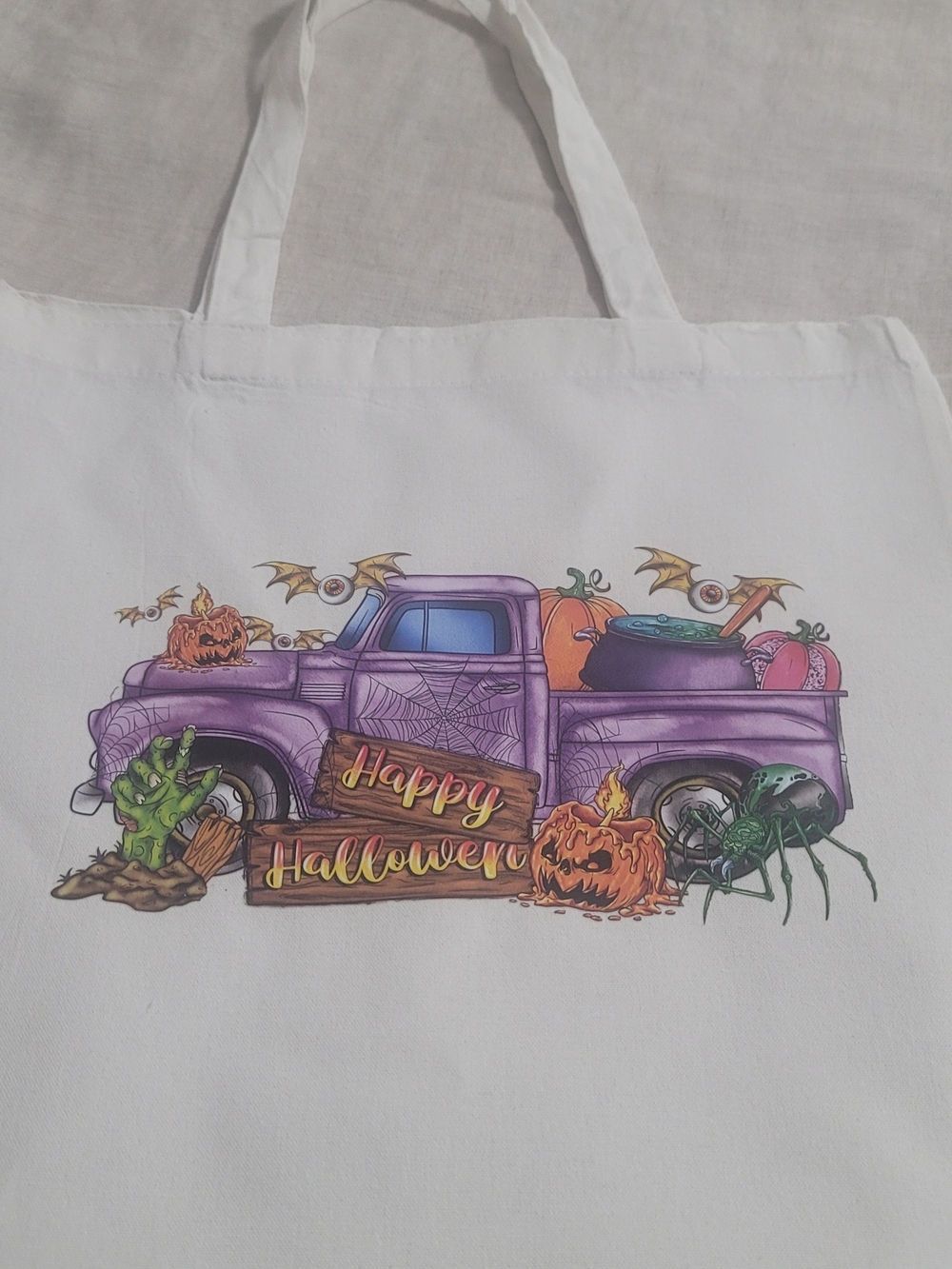 Halloween Purple Truck Tote Bag - Happy Halloween Design